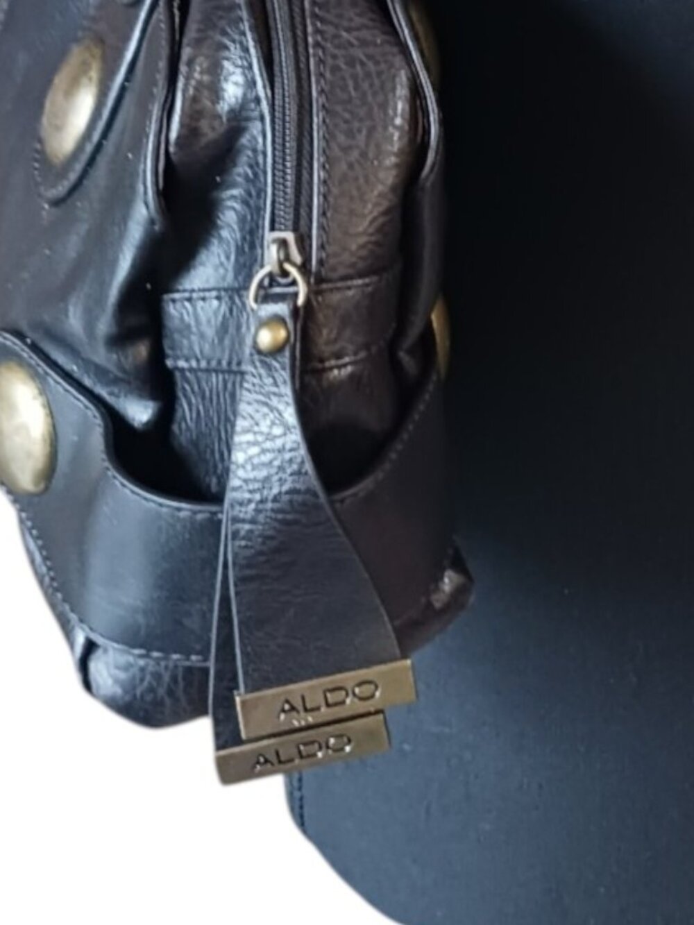 Aldo Black Leather Shoulder Bag with Brass-Tone Studs - Picture 8 of 13